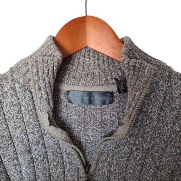 Oscar De La Renta Sweater Quarter Zip Mock Neck size L Large Cotton Blend Tan Ma - Picture 7 of 10